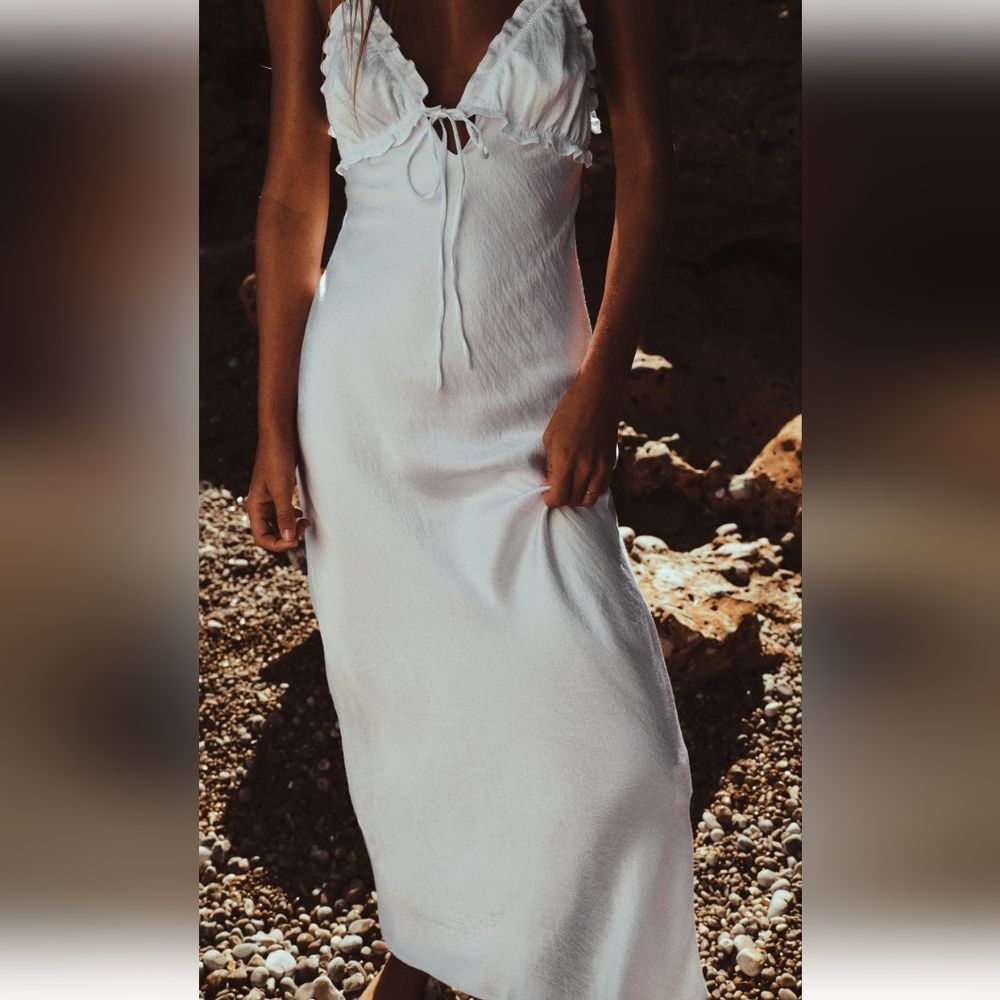 ZARA RUFFLED SATIN EFFECT MIDI DRESS - Picture 9 of 9